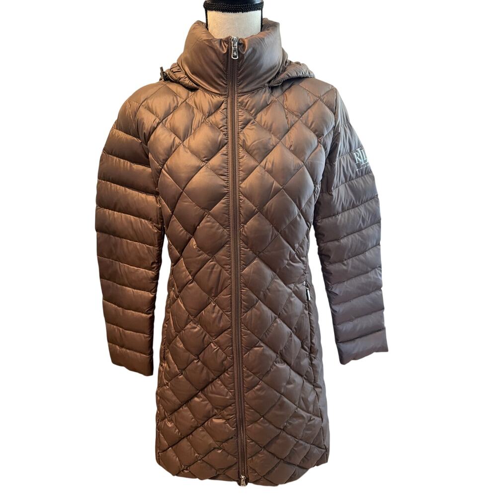 ⭐️ women’s Ralph Lauren Beige Packable Quilted Long Coat Size Small Preppy
